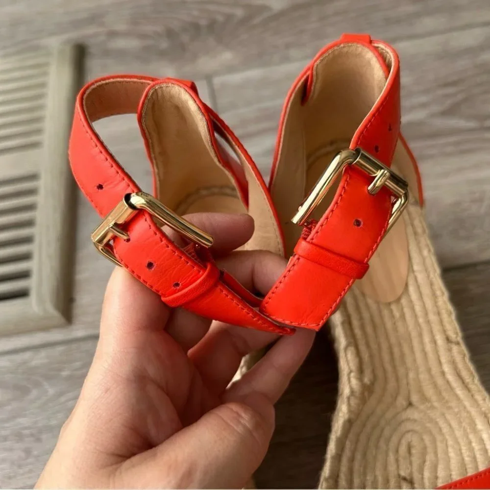 J Crew VACHETTA Leather Platform Espadrille Sandals